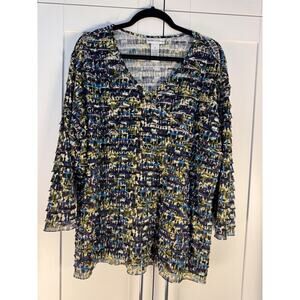 Drapers & Damons 2X Textured Blouse Blue Green Abstract Stretch Plus Size Top